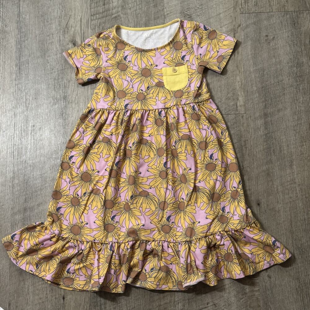 Rags to Raches Floral Print Ruffle Dress Girls Sz 7/8 Sleeve Soft Pocket